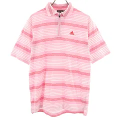 adidas アディダス ボーダー ゴルフ 半袖 ハーフジップ シャツ M ピンク系 メンズ 古着