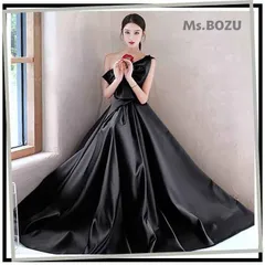 パーティードレス レディース イブニングドレス フォーマル オケージョン 結婚式ドレス 二次会 お呼ばれ 発表会 演奏会 舞台衣装 前撮り リボン りぼん  ブラック 高級感 個性的