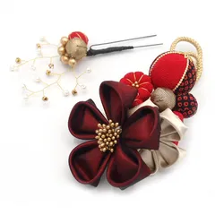 髪飾り ２点セット 京都 西陣 和小物 京あそび MIYAKO ASOBI 赤 成人式 花 和風 浴衣 着物 振袖 袴 七五三 子供 キッズ 結婚式お呼ばれ 卒業式 入学式 コーム 髪留め 日本製 送料無料 W 88 CM-H-1061 w754　Si