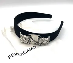 Salvatore Ferragamo フェラガモ ヴァラリボン キャンバス ビーズ カチューシャ ヘアアクセサリー ブラック系  中古 005493