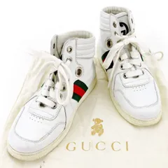 【X'masセール★30%OFF】グッチ GUCCI スニーカーキッズ ウェビングライン ♯30 ハイカット ホワイト×グリーン×レッド系 レディース 中古 グッチ GUCCI スニーカー キッズ ウェビングライン ♯30 ハイカット