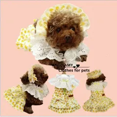 チックロリータハーネスドレス　 ハーネス リード かわいい 可愛い ワンピース 洋服　ひよこ・ブリム付・ロリータ・コスプレ・リボン　萌え　フリフリ　姫系　ペア お揃い 夏服 犬服 【犬服リード専門店rumor　ルモール】