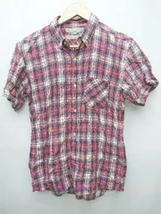 ◇ A day in the life UNITED ARROWS チェック 半袖 シャツ サイズL レッド ブルー メンズ P  【1408200004962】