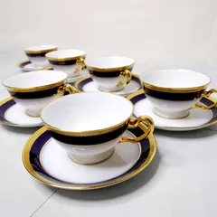 超美品☆大倉陶園☆瑠璃エンボス☆カップソーサー6客×ポット×シュガー×クリーマー 超美品☆大倉陶園☆瑠璃エンボス☆カップソーサー6客×