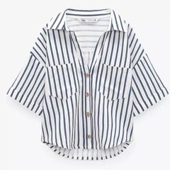 ZARA ショートスリーブ　リネンブレンド　ストライプ