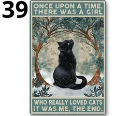 39ブリキウェルカムボード（雪くろねこ）クリエイティブレトロ黒猫壁掛け絵画