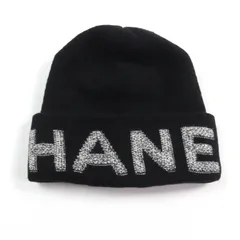 極美品★CHANEL シャネル ウール カシミヤ混 ロゴデザイン ニット帽子 ニットキャップ 帽子 ブラック イタリア製 正規品 レディース