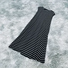 【良品】良品計画  ボーダー柄  ロングワンピース  ノースリーブ  (XS-S)  カジュアル  summer  レディース  黒系  ブラック【送料無料】