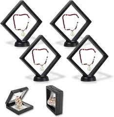 Neutral Zenith アクリルスタンド ディスプレイケース ピンバッジ ラバーストラップ キーホルダー 展示 フローティングフレーム ルースケース 透明フィルム ブラック 11x11x2cm 4個(ブラック,  11x11x2cm 4個)