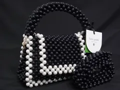 ■極美品■ kate spade ケイトスペード ターゲット ブロック ビーズ 2WAY クロスボディ ハンドバッグ ショルダーバッグ ブラック系 FH8704