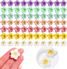 merrytime プルメリア 花 チャーム フラワー ピアス ネックレス イヤリング ハワイアン デコ素材 アクセサリーパーツ デコキット クラフト手芸 DIY飾り物(70個)