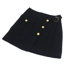 ルイ・ヴィトン LOUISVUITTON 金ボタン ミニスカート 巻きスカート風 黒 ウール/シルク