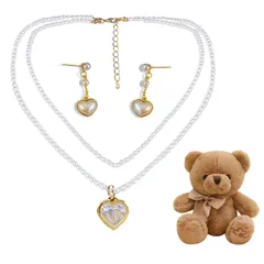 【在庫セール】45.8cm調節可能 ゴールド ハート型 ロング 真珠 2点セット パール プレゼント最適 人気 レディース アクセサリー ネックレス 妻、彼女、母、娘、女性の誕生日、記念日、結婚記念日、母の日、ホワイトデー、バレンタインデー、クリスマスの贈り物