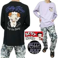 ベティーブープ ベティブープ コラボ Tシャツ/ロンT 刺繍 BETTY BOOP シープ/羊/モコモコ フェイクファー キャラクター メンズ/レディース/ユニセックス ブラック/ラベンダー サイズM-L-XL BBN-2515 ネバーマインド