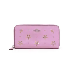 コーチ COACH アコーディオン ジップアラウンド ウォレット PVC レザー オールオーバー スタッズ 花柄 F72892 長財布 ラウンドファスナー ロングウォレット レディース ピンク / ゴールド 中古 maw24013