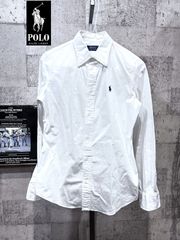 美品 レディース 正規品 ポロラルフローレン ストレッチ スリムフィット 長袖シャツ ホワイト 白 2 ポニー POLO RALPH LAUREN