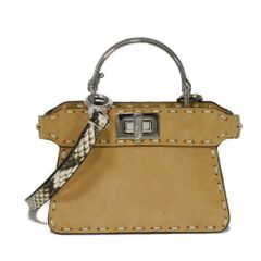 FENDI フェンディ ピーカブー アイシーユー マイクロ スネーク ロゴ ツイストロック シルバー 2WAY ショルダーバッグ クロスボディ 美品 セレリア ステッチ スエード ブラウン ハンドバッグ 7AS106