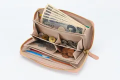 仕分け上手な本革長財布ピンクベージュ　バルコス　風　開運縁起　ラウンドファスナー