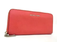 MICHAEL KORS マイケルコース レザー ラインストーン ハート チェーン ラウンドファスナー 財布 ウォレット オレンジ系 DE5622