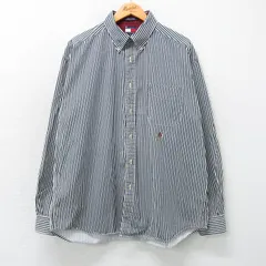 XL/古着 トミーヒルフィガー 長袖 ブランド シャツ メンズ 90s ワンポイントロゴ 大きいサイズ コットン ボタンダウン 紺他 ネイビー スト