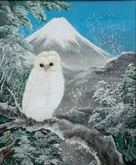 あいはら友子 黄金富士に白孔雀 日本画 額装 開運 絵画 - 絵画 - 絵画
