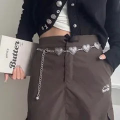 ハートモチーフ チェーンベルト シルバー ヴィンテージ風 Y2K 古着 韓国ファッション レディース メンズ アクセサリー ウエストベルト おしゃれ かわいい トレンド 個性 【441】