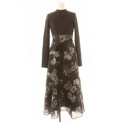 マーキュリーデュオ MERCURYDUO 23AW フラワードッキングロングスリーブワンピース リブニット 長袖 M チャコールグレー マルチカラー /DO ■OS