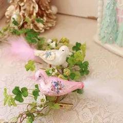 ガラス バード クリップ ２個セット 小鳥 鳥 飾り オブジェ オーナメント  (1034)  ツリーオーナメント ツリー飾り ロココ調 クラシック アンティーク風 ヨーロピアン アンティーク調