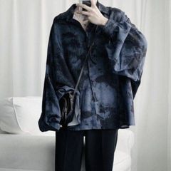 メンズ シンプル 秋冬 オーバーサイズ 長袖 シャツ 韓国 モード系 タイダイ柄