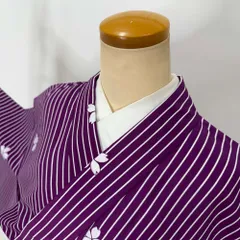 小紋 単衣 洗える着物 胴抜き 裄69cm 身丈161cm 花柄 お洒落着 普段着 ポリエステル 紫 美品 L サイズ 4387