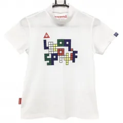 ルコックゴルフ 半袖ハイネックシャツ 白×マルチカラー ブロック柄 レディース M ゴルフウェア le coq sportif