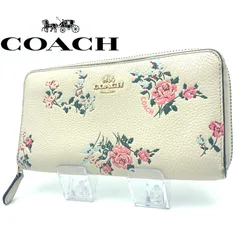 良品✨COACH フローラル ジップウォレット ラウンドファスナー 長財布 二つ折り 札入れ 馬車ロゴ ホワイト マルチカラー