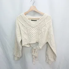 ◇ ⊇ Heather ヘザー ショート丈　バックリボン 長袖 ニット サイズF ベージュ系 レディース E  【1410290036136】