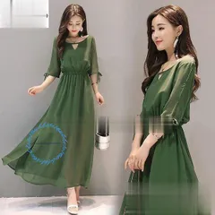 ワンピース レディース 40代 きれいめ 夏 マキシワンピース 五分袖 シフォン 無地 パーティードレス 韓国風 オシャレ ゆったり 通勤 大人 OL 上品 着痩せ 新品