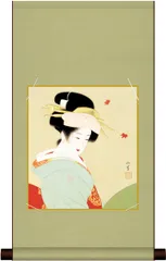 掛軸 横幅 東韶光「虫の音」共箱 秋の軸 秋茄子 紅葉 蟋蟀サーフボード