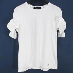 ポールカ PAULE KA 半袖 カットソー Tシャツ M ホワイト 白 袖リボン 透け感 ストレッチ 綿 コットン のサムネイル