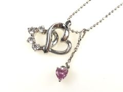 ○5927#0530 4℃ /SILVER製ダブルハートネックレスピンクストーン 