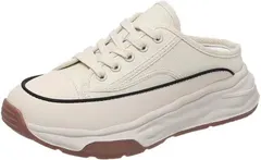 goodspoon かかとなし スニーカー 厚底 レディー キャンバス カジュアル ダッドスニーカー 帆布 紐あり ウォーキング スポーティー 学生 上履き 履きやすい キレイめ 運動靴 フラット かわいい 町歩き(ホワイト,  23.5 cm)