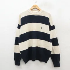 L/古着 ノーティカ 長袖 ブランド セーター メンズ 90s ワンポイントロゴ クルーネック 生成り他 ボーダー 25oct17 中古 ニット トップス