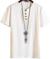 emptio エンプティオ 半袖 ストリート シャツ フィトネス メンズ インナー 速乾 開襟 ポロシャツ 前開き 通気性 トレーニング とろみ 丸襟 丸首 モード系 涼感 エスニック ドライ カットソー tシャツ(#2 ホワイト,  L)