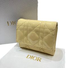 Dior ディオール レディディオール カナージュ ロータスウォレット パテントレザー イエロー系 コンパクト財布 -