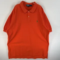 古着 90's/90年代 ポロバイラルフローレン Polo by Ralph Lauren 鹿の子 半袖 ポロシャツ ワンポイント ロゴ 刺繍 大きいサイズ 2ボタン XXL  オレンジ 無地 メンズ