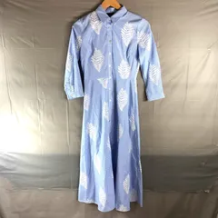 ザラ ZARA ワンピース シャツワンピース ロング 葉刺繍 長袖 ストライプ 白 水色 USA XSサイズ 2025091300196