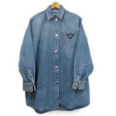プラダ PRADA 三角ロゴプレート デニムシャツ 38 長袖 ブルー