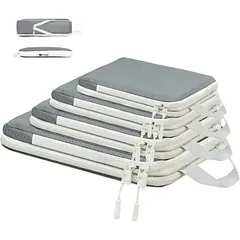 【2024年最新型】旅行用圧縮袋 トラベルポーチ 便利旅行圧縮バッグ 4点セット 可変スペース 圧縮で衣類スペース約60％節約 撥水加工 衣類仕分け 温泉 出張 海外 修学旅行 ポーチ トラベルバッグ 丸洗い可能タイプ (グレー)