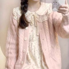 【新品】キュート♡花柄ワンピース＋カーディガン レディース セットアップ カーディガン ワンピース 花柄 総柄 春 ピンク フリル ニット フリー　F0837