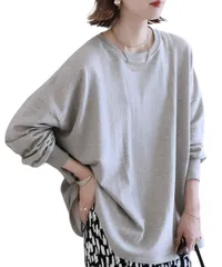 【新着商品】[Four leaf] ゆったり おしゃれ トップス 長袖 ロング Tシャツ レディース プルオーバー ドロップショルダー スウェット トレーナー 体型カバー 無地 ボーダー シャツ 着痩せ 春 秋 薄手