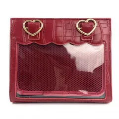 新品 未使用 ショルダーバッグ 痛バッグ 赤 レッド クロコ柄 型押し 高級感 透明窓付き 2way 万能 ミニトート 推し活用 人気 PUレザー