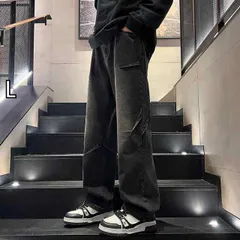[L]メンズ ファッション 服  オシャレ シンプル 大人 かっこいい 大きいサイズ ストリート 紳士服  アメリカン ジーンズ 夏 ストレート ストリート ワイド レッグ パンツ