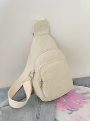 バッグ レディース ウエストバッグ 女性用カジュアルチェストバッグ クロスボディショルダーバッグ 軽量スポーティーウエストポーチ コーデュロイミニマリストショルダーバッグ ストライプチェストパック